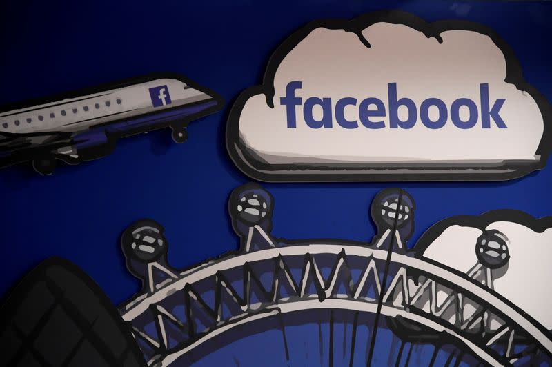 FILE PHOTO: Facebook branding is seen in a workspace at the company's offices in London