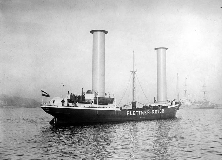 <span class="caption">The first Flettner rotor-powered ship.</span> <span class="attribution"><a class="link " href="http://www.loc.gov/pictures/resource/ggbain.37764/" rel="nofollow noopener" target="_blank" data-ylk="slk:Library of Congress;elm:context_link;itc:0;sec:content-canvas">Library of Congress</a></span>