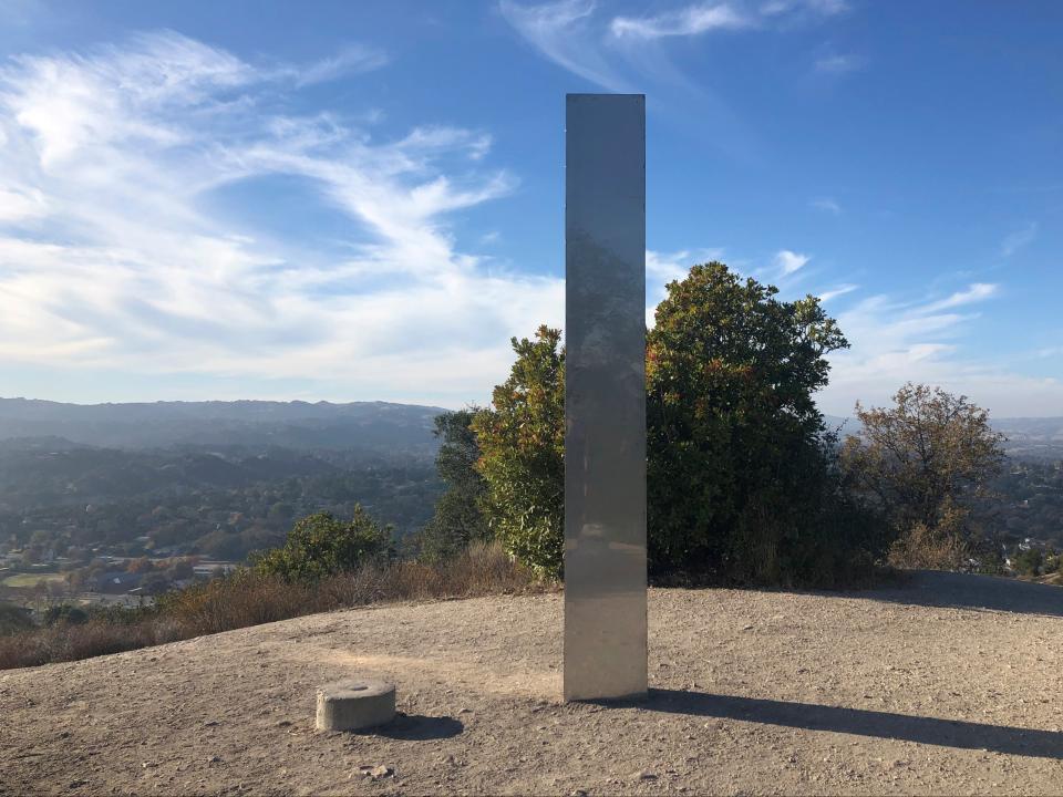 A monolith stands on a Stadium Park hillside in Atascadero in CaliforniaAP