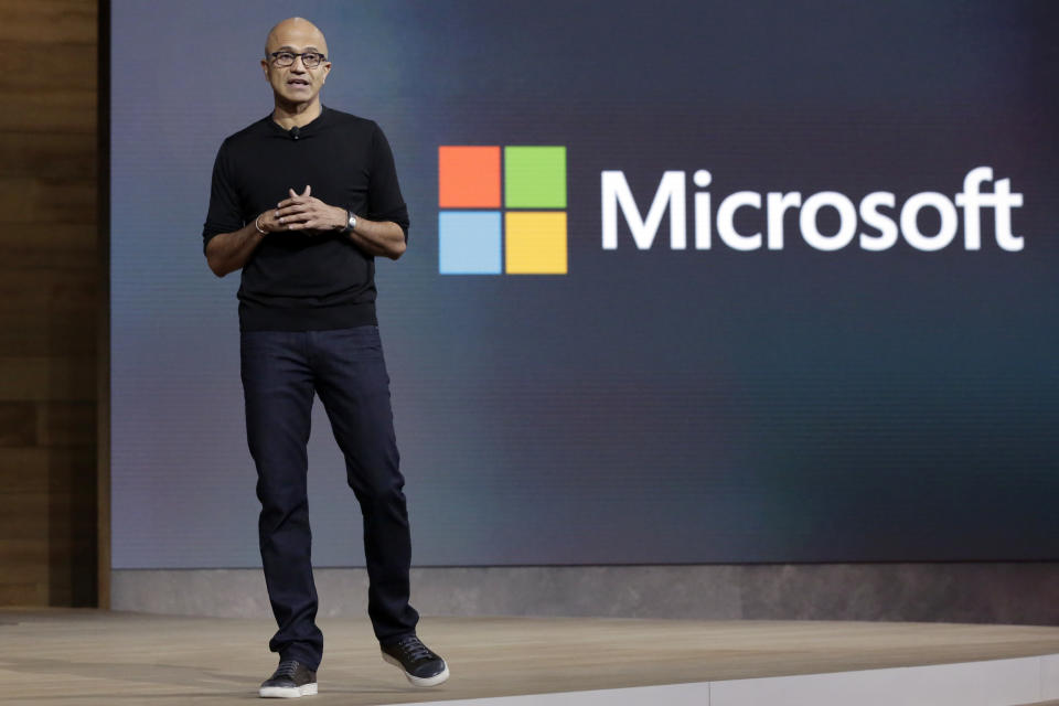 Microsoft CEO Satya Nadella made AI a key part of the company's earnings call discussion. (AP Photo/Richard Drew, File)