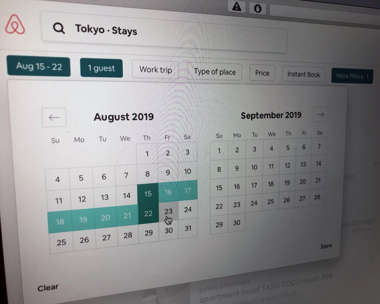 airbnb.com select dates screen