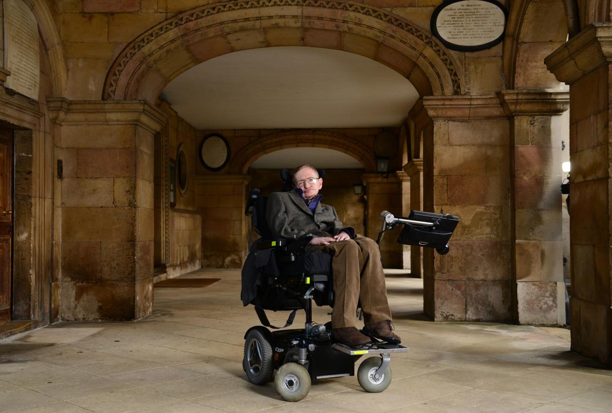 Professor Stephen Hawking attends the gala screening of "Hawking" on the opening night of the Cambridge Film Festival held at Emmanuel College on September 19, 2013 in Cambridge, Cambridgeshire.