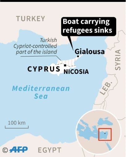 Map locating the site of a migrant accident off the coast of Cyprus