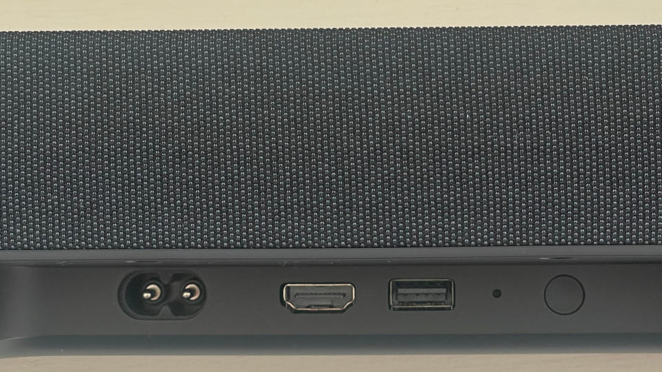Sennheiser Ambeo Soundbar Mini showing connectivity options at back of soundbar