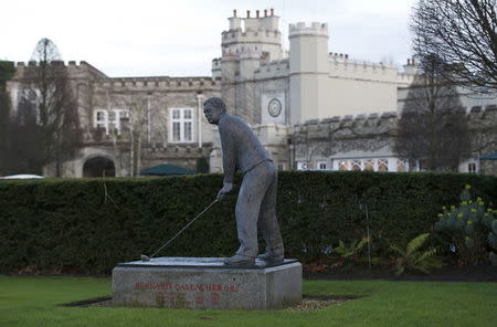 A bronze statue of golfer Bernard Gallagher stands in front of the entrance to the Wentworth Club in Virginia Water, Britain, January 8, 2016. REUTERS/Peter Nicholls