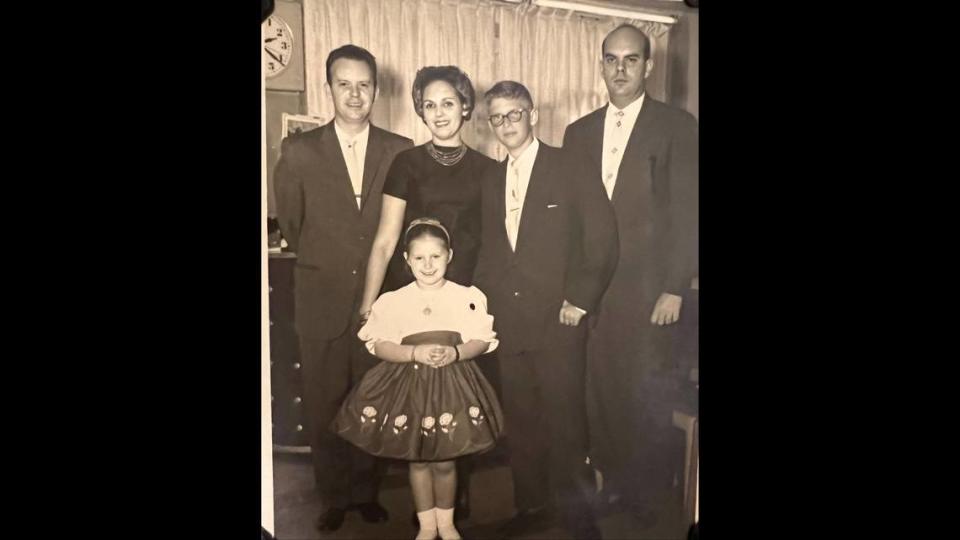 Our family in Miami around 1963, from left: Leonard Lowinger, Hilda Lowinger, Felix Peresechensky, Enrique Lowinger; I’m in front.
