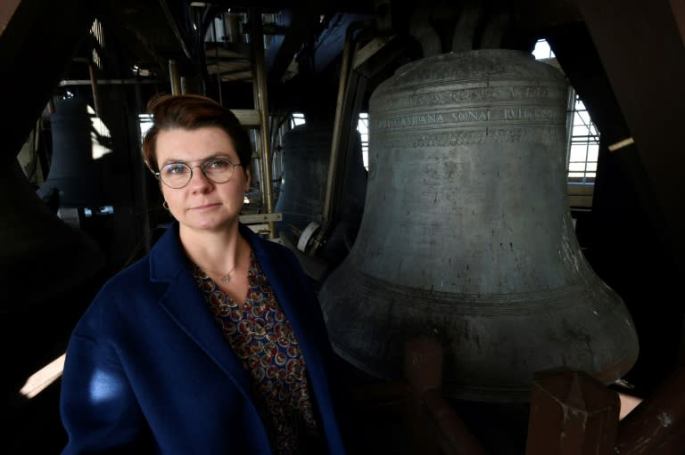 Malgosia Fiebig plays tributes to music legends such as Bowie and Prince on the carillon in the Dom Tower in the Dutch city of Utrecht