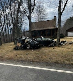 New Hampshire State Police responded to a single-vehicle crash about 1:40 p.m. Tuesday, March 28, 2023, on Burnt Swamp Road in East Kingston.