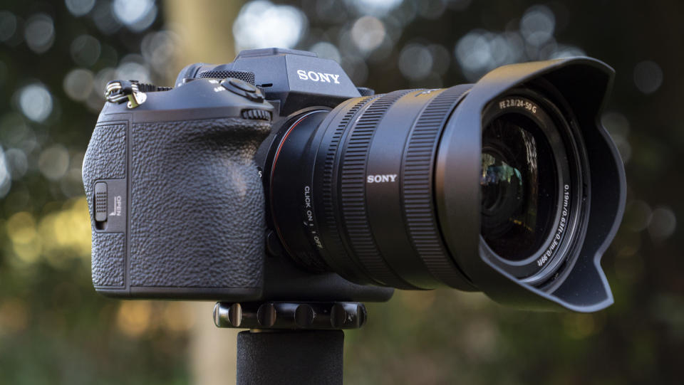 Side view of the Sony A9 III camera with 24-50mm lens attached