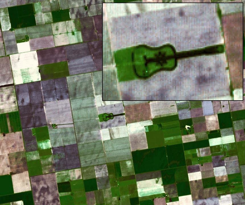 Located in the fertile agricultural region of Argentina's Pampas is a guitar-shaped forest made up of cypress and eucalyptus trees. An Argentinian farmer planted the forest in memory of his departed wife.