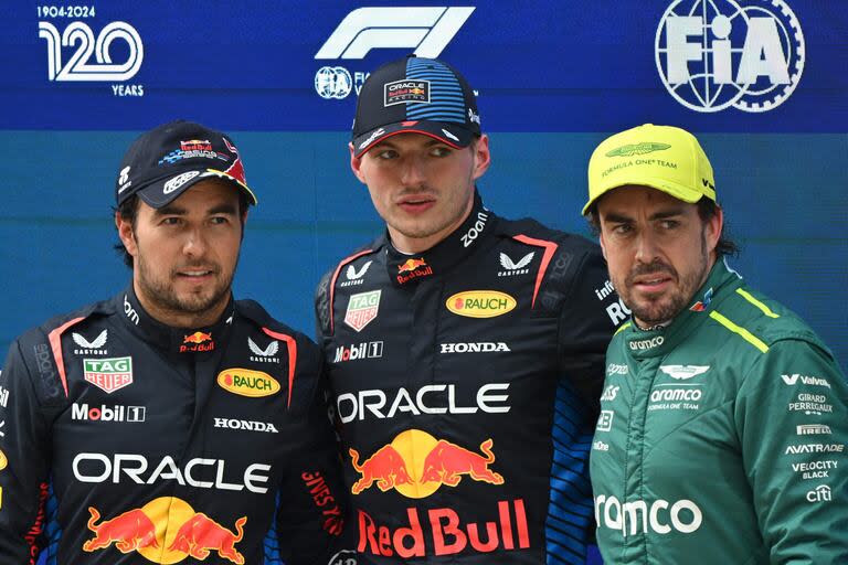 Sergio Pérez, Max Verstappen y Fernando Alonso, los tres que largarán desde adelante en el Gran Premio de China