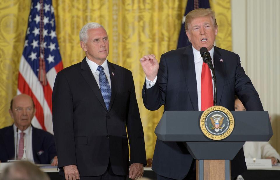 President Donald Trump ordered the Department of Defense to form a Space Force in remarks ahead of a National Space Council meeting at the White House on June 18, 2018. <cite>Bill Ingalls/NASA</cite>