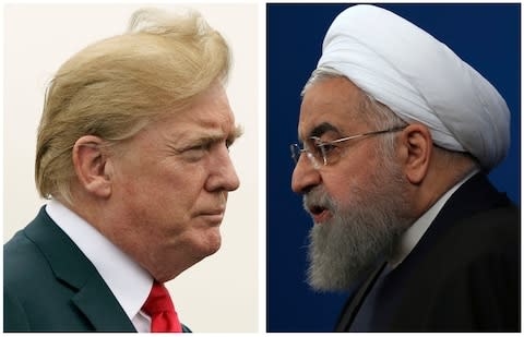 President Donald Trump, left, on July 22, 2018, and Iranian President Hassan Rouhani  - Credit: AP