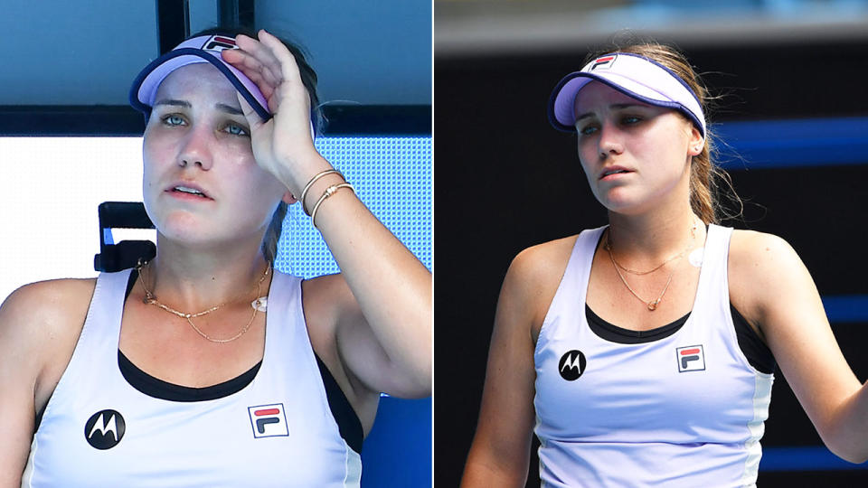 Pictured here, Sofia Kenin was left visibly upset after her second round loss at the Australian Open.