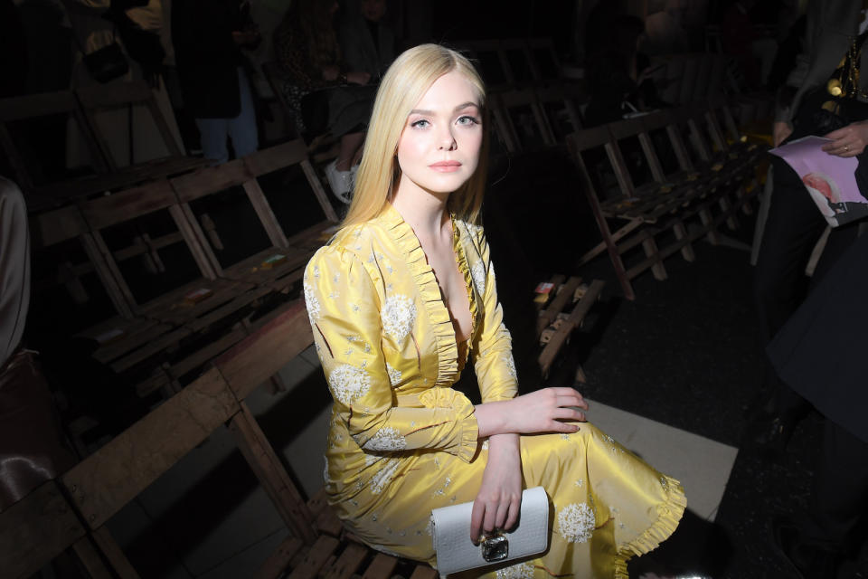 Elle Fanning at the Miu Miu February 2019 show during Paris Fashion Week