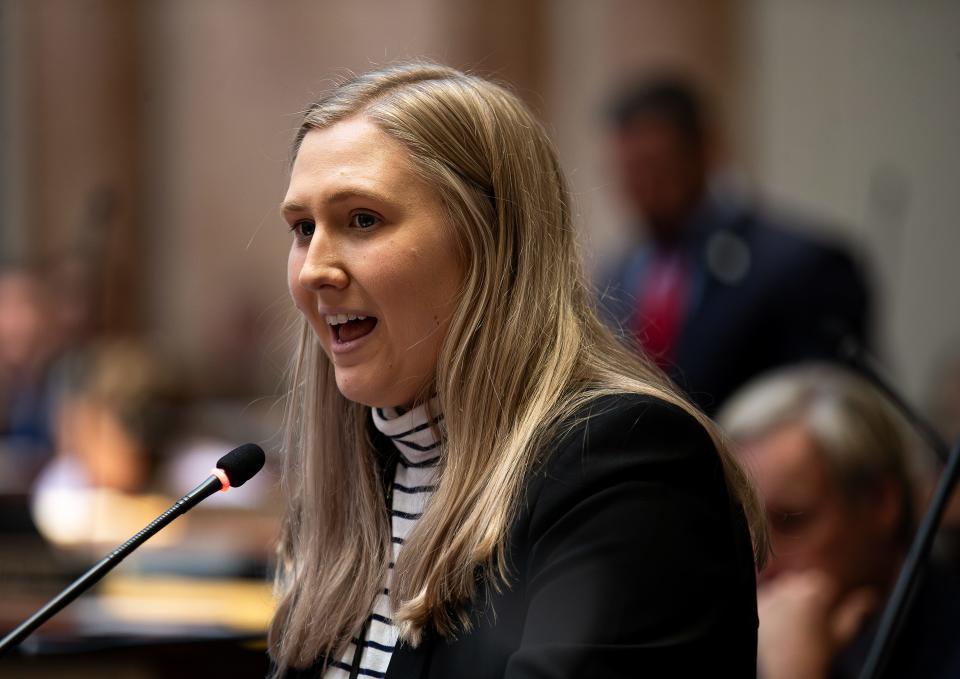 Kentucky State Representative Rachel Roarx voiced her opinion on the House rules on the first day of the 2024 Kentucky General Assembly in Frankfort, Ky. Jan. 2, 2024