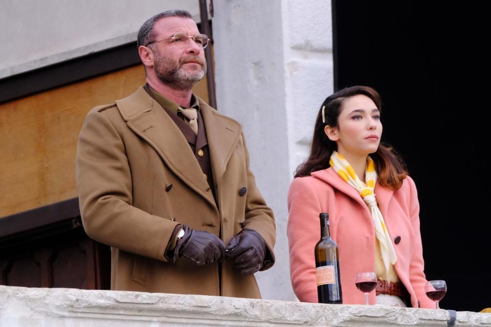 <p>Liev Schreiber and Matilda De Angelis film on the set of <em>Across the River and into the Trees</em> on Sunday in Venice Italy.</p>