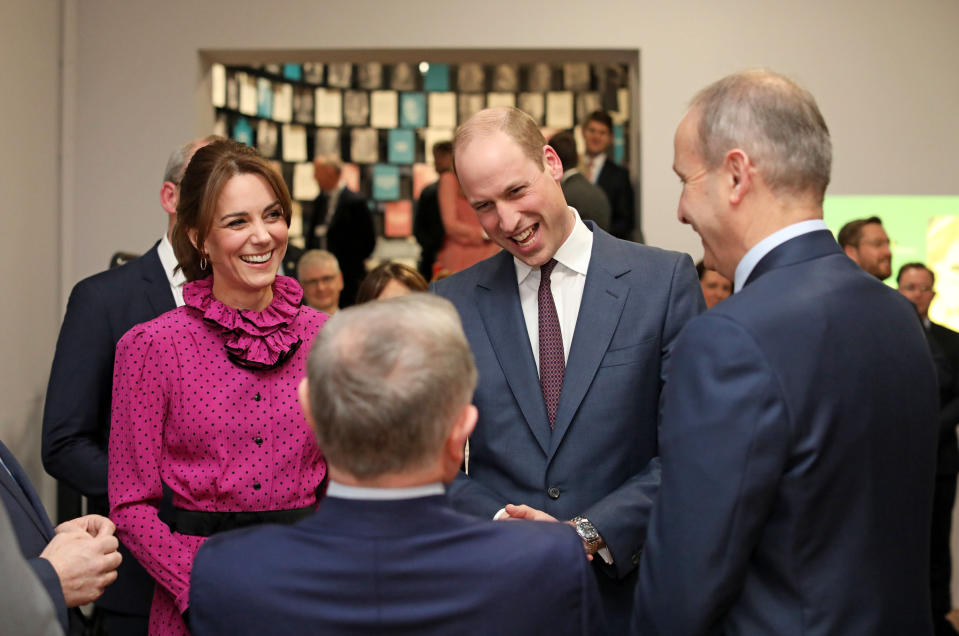 Department of Foreign Affairs and the British Embassy handout photo of the Duke and Duchess of Cambridge attending a reception hosted by Tanaiste, Simon Coveney, in central Dublin, as part of their three day visit to the Republic of Ireland.