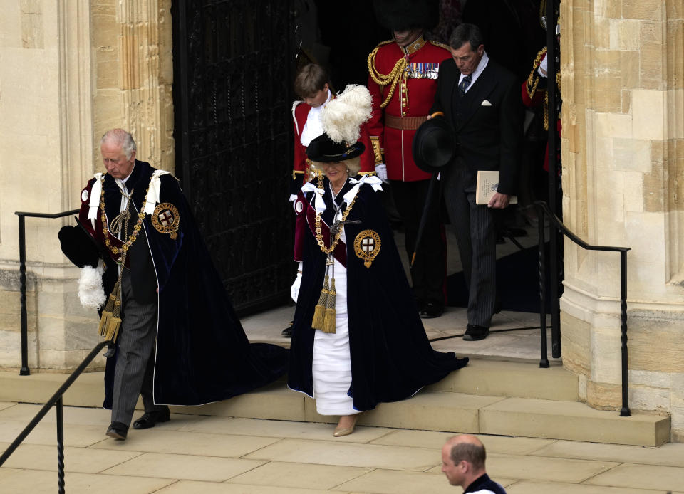 The Prince of Wales and the Duchess of Cornwall leave following the annual Order of the Garter Service at St George's Chapel, Windsor Castle. Picture date: Monday June 13, 2022.