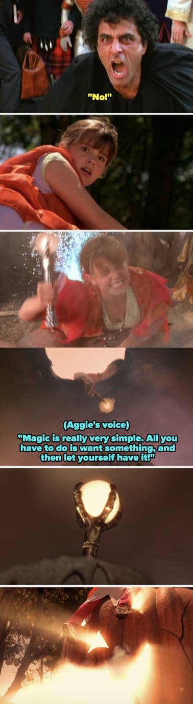 Marnie throwing the talisman into the jack-o'-lantern