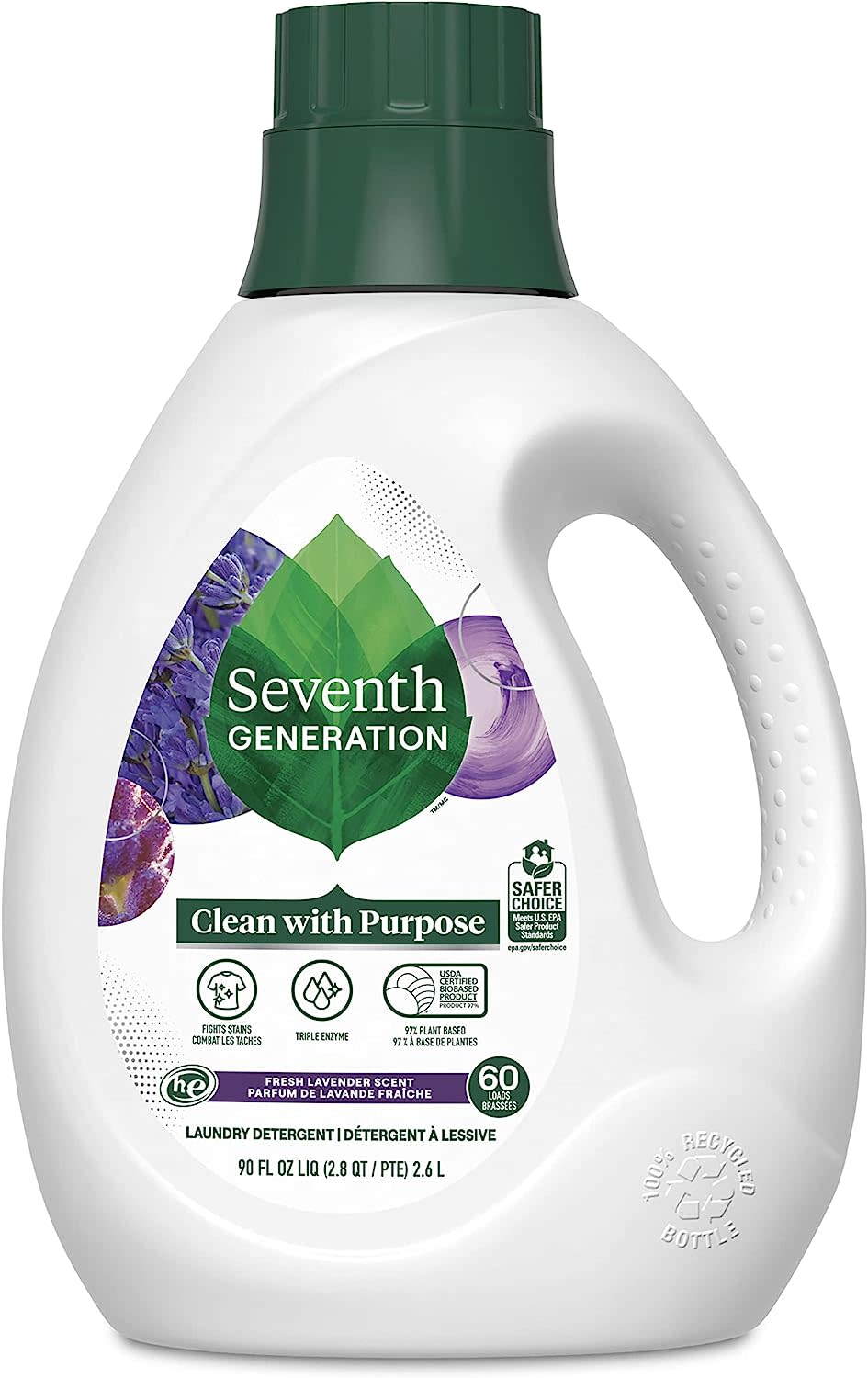 Seventh Generation Detergent Liquid fights stains Fresh Lavender Scent. Image via Amazon.