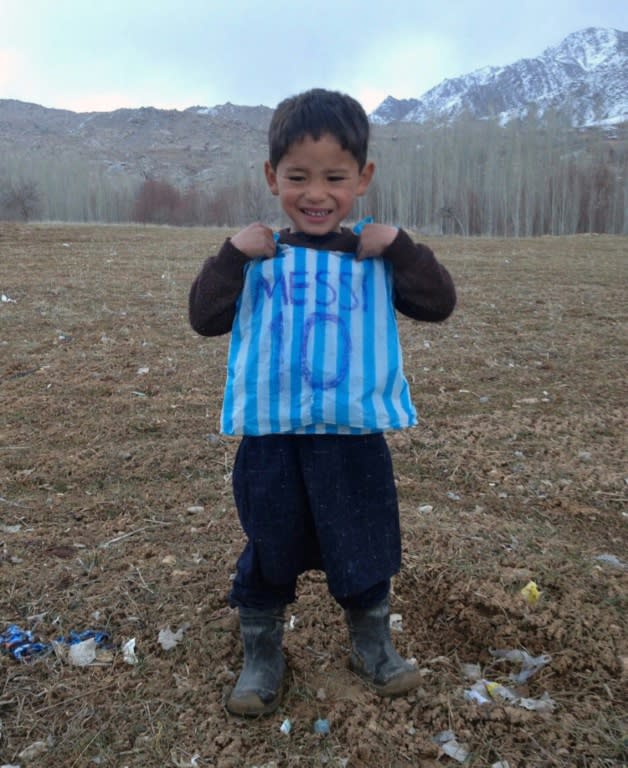 Murtaza Ahmadi's brother made him a makeshift jersey out of a blue and white striped plastic bag, with Messi's name and famous number 10 written carefully on the back in felt-tip pen