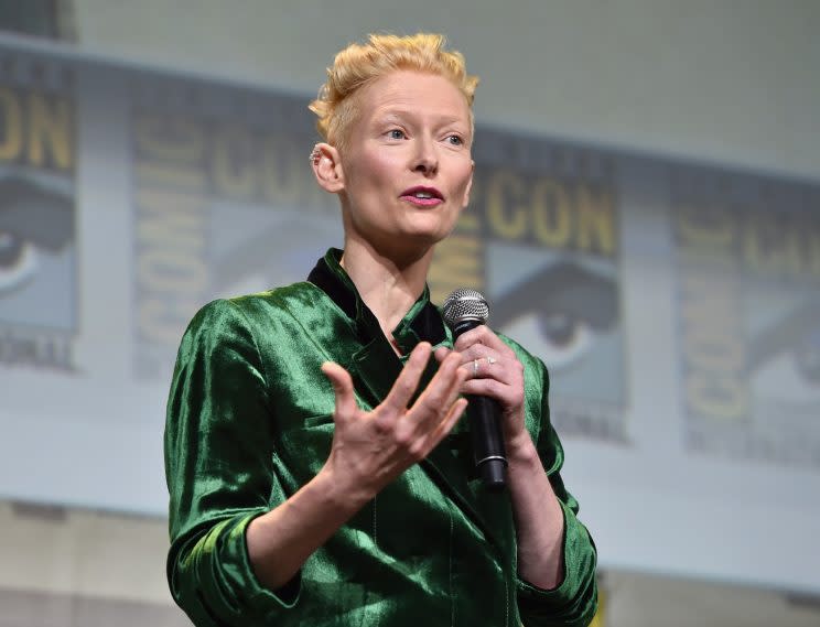 Tilda Swinton at San Diego Comic-Con 2016 Marvel Panel on July 23, 2016 (Photo: Alberto E. Rodriguez/Getty Images for Disney)