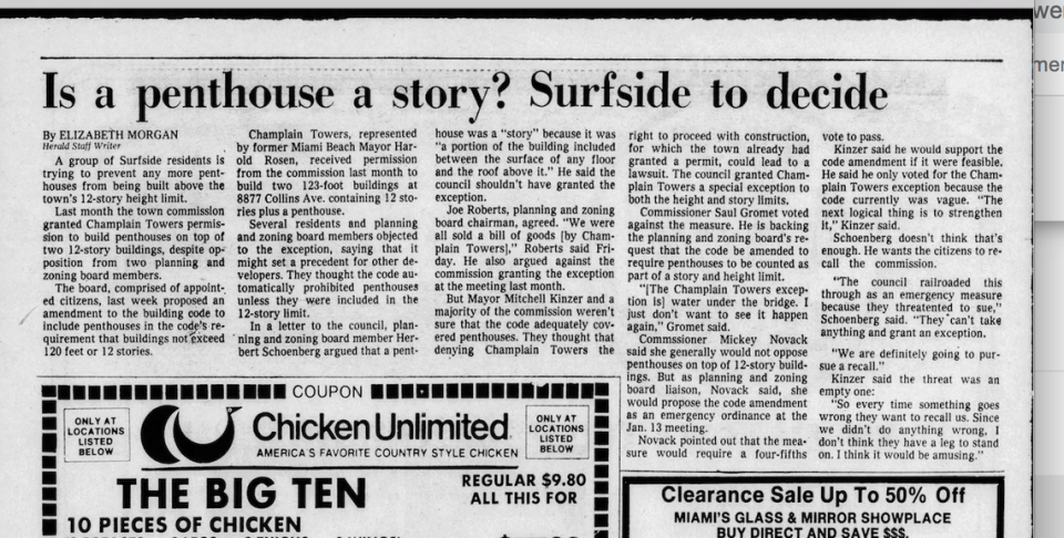 The penthouse on the top floor of Champlain Towers South became a point of contention with the town.