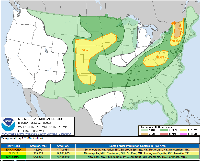 There's a slight chance of severe storms for portions of South Dakota and western Minnesota on Thursday.