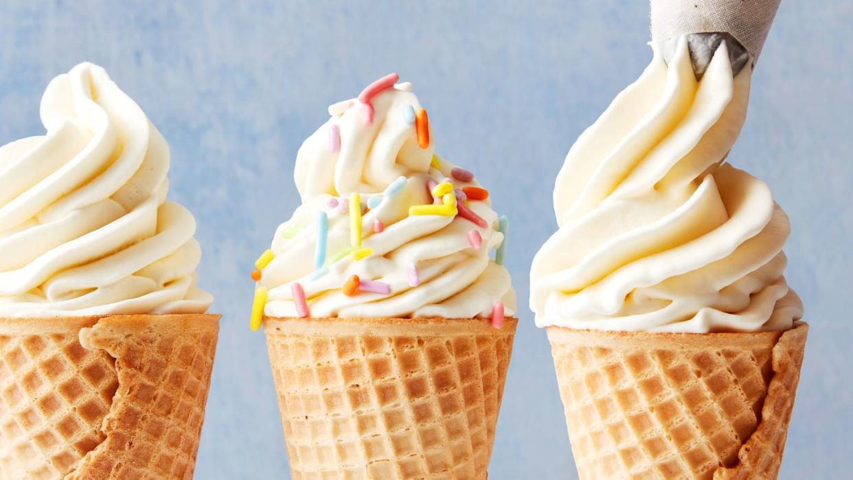 three cones of homemade soft serve ice cream