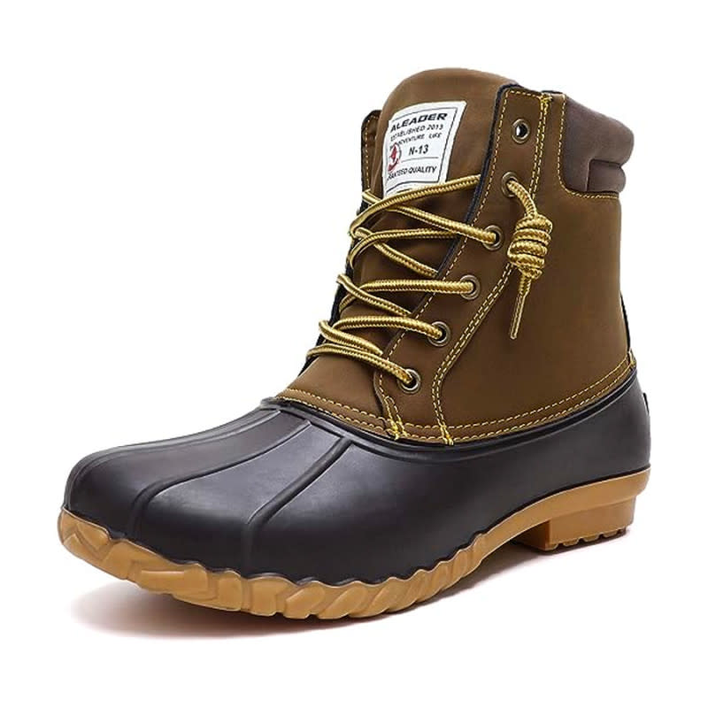 <p>Courtesy of Amazon</p><p>A more affordable option than the L.L. Bean icon, this duck boot from Aleader is the perfect rain boot to use for urban commutes through the fall, winter, and even into the spring. They feature a waterproof shell and water-resistant upper and have a fleece lining to keep your feet warm in chilly weather.</p><p><strong>What Customers Say: </strong>Customers are very happy with the warmth these boots provide because cold rain (not snow) can kind of sneak up on you. They’re loving the value for a very affordable price. Wide-footed friends are being asked to size up because they may run a bit narrow. <a href="https://clicks.trx-hub.com/xid/arena_0b263_mensjournal?q=https%3A%2F%2Fwww.amazon.com%2Fgp%2Fcustomer-reviews%2FR2EICNVHTHM1KB%3FlinkCode%3Dll2%26tag%3Dmj-yahoo-0001-20%26linkId%3D2ec8e560233ff078afacb6994eaae1eb%26language%3Den_US%26ref_%3Das_li_ss_tl&event_type=click&p=https%3A%2F%2Fwww.mensjournal.com%2Fstyle%2Famazon-prime-day-october-2023-boots-deals%3Fpartner%3Dyahoo&author=Anthony%20Mastracci&item_id=ci02cb8902b0002758&page_type=Article%20Page&partner=yahoo&section=hiking%20boots&site_id=cs02b334a3f0002583" rel="nofollow noopener" target="_blank" data-ylk="slk:One customer explains;elm:context_link;itc:0;sec:content-canvas" class="link ">One customer explains</a> the boot well, saying that as a rain boot to wear around town, they’re perfect, but not for hiking or dealing with heavy-duty cold. </p><p>[$51 (was $90); <a href="https://clicks.trx-hub.com/xid/arena_0b263_mensjournal?q=https%3A%2F%2Fwww.amazon.com%2FALEADER-Insulated-Waterproof-Winter-Weather%2Fdp%2FB08BBPYXVX%3Fth%3D1%26psc%3D1%26linkCode%3Dll1%26tag%3Dmj-yahoo-0001-20%26linkId%3D2cc68c54a2aaec8f07906d91263b7f85%26language%3Den_US%26ref_%3Das_li_ss_tl&event_type=click&p=https%3A%2F%2Fwww.mensjournal.com%2Fstyle%2Famazon-prime-day-october-2023-boots-deals%3Fpartner%3Dyahoo&author=Anthony%20Mastracci&item_id=ci02cb8902b0002758&page_type=Article%20Page&partner=yahoo&section=hiking%20boots&site_id=cs02b334a3f0002583" rel="nofollow noopener" target="_blank" data-ylk="slk:amazon.com;elm:context_link;itc:0;sec:content-canvas" class="link ">amazon.com</a>]</p>