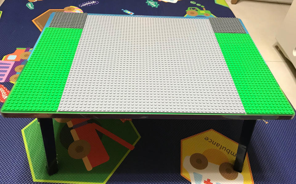 Our first Lego table, with baseplates cut to size. Photo: Mummy and Daddy Daycare
