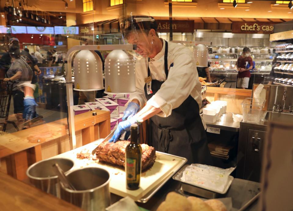 The carving station is pictured on the opening day of the Wegmans in Harrison, Aug. 5, 2020. 
