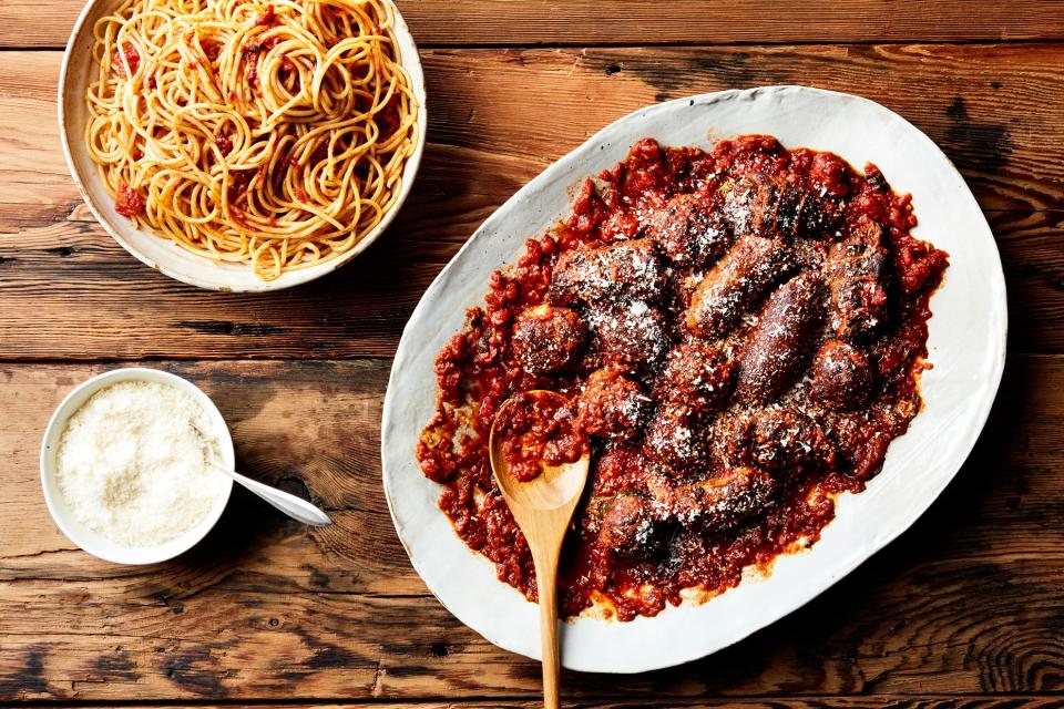 Sunday Sauce with Braciole, Meatballs, and Sausage