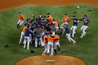 <p>NOV. 1, 2017 – Houston Astros celebrate defeating the Los Angeles Dodgers 5-1 in game seven to win the 2017 World Series at Dodger Stadium in Los Angeles, California. (Photo: Tim Bradbury/Getty Images) </p>