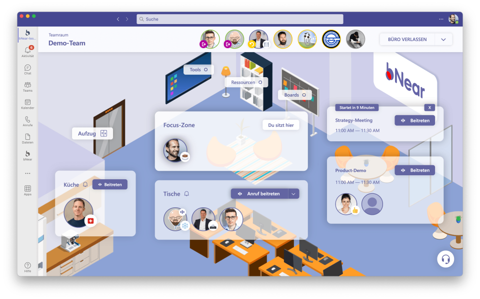 So ähnlich sollen die virtuellen Büroräume in der Teams-Umgebung aussehen. - Copyright: Bnear