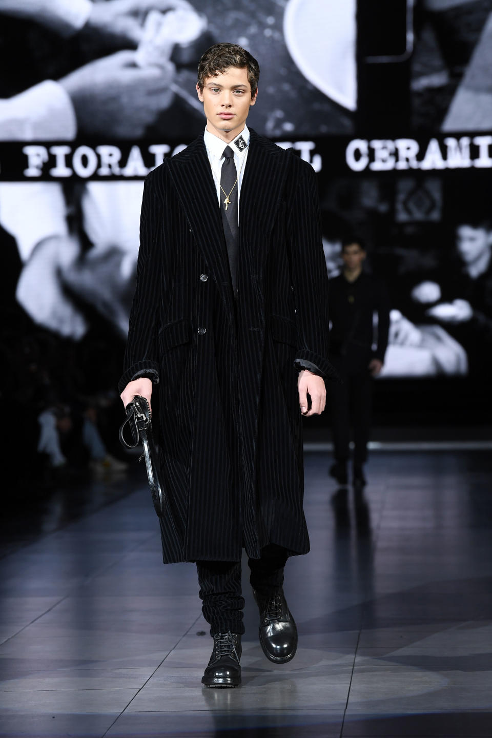 MILAN, ITALY - JANUARY 11: A model Bobby Brazier walks the runway at the Dolce e Gabbana fashion show on January 11, 2020 in Milan, Italy. (Photo by Daniele Venturelli/Daniele Venturelli/WireImage )