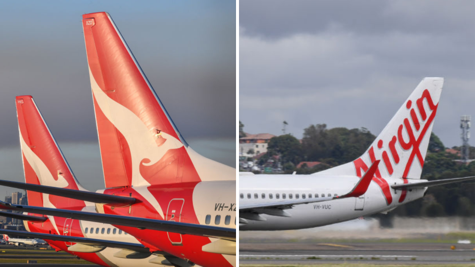 Image of Qantas and Virgin tails with logo