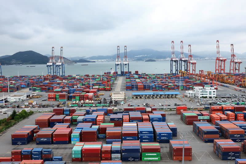 FILE PHOTO: FILE PHOTO: Shipping containers are stacked at Gwangyang port, in Gwangyang