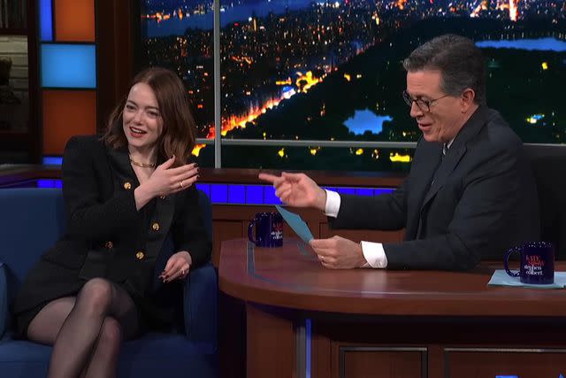 <p>CBS/Youtube</p> Emma Stone got to live out her 'Jeopardy!' dream with a little help from Stephen Colbert.