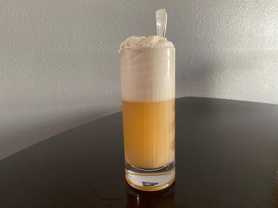 stirred glass of butterbeer with sweet cream