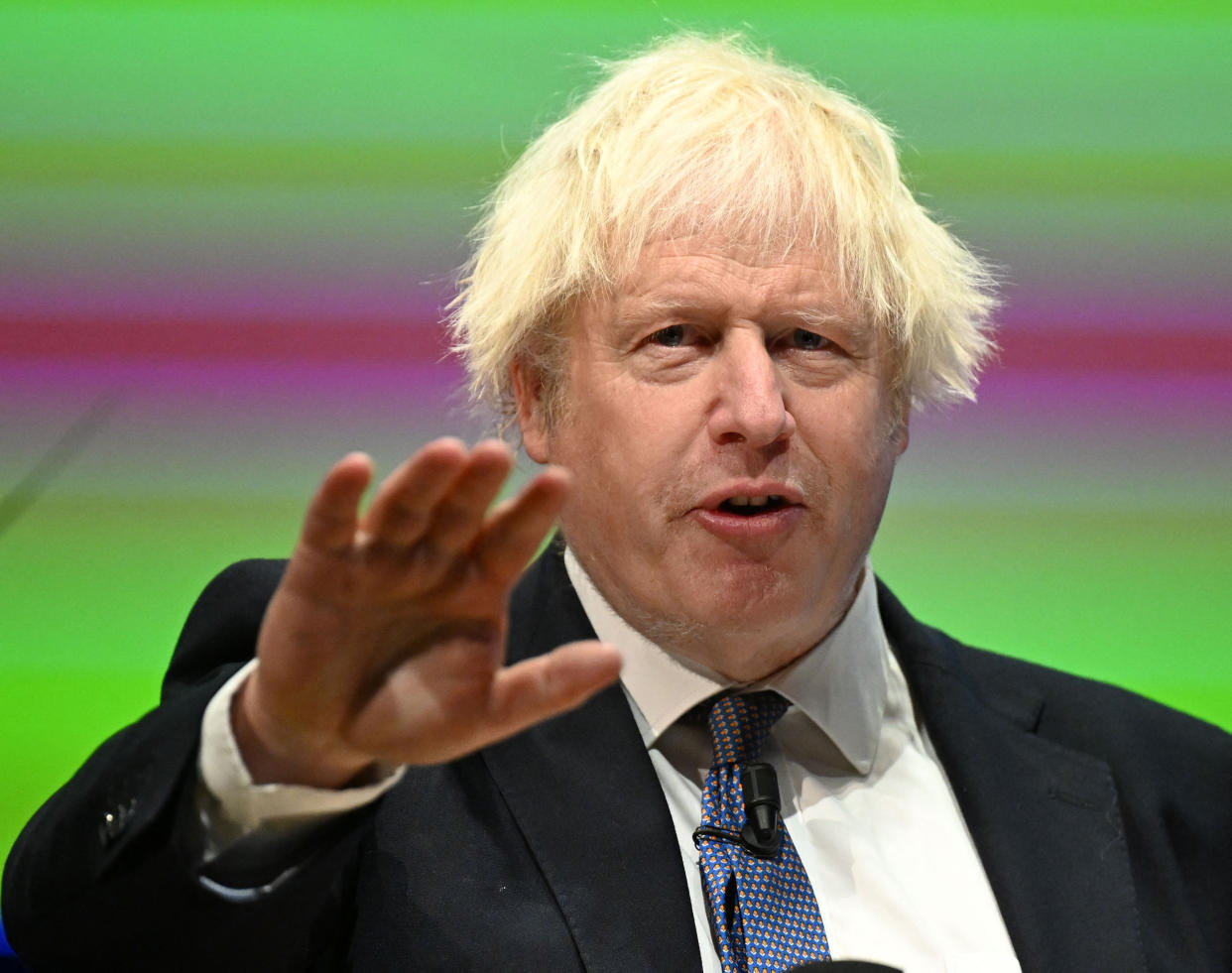 Former British Prime Minister Boris Johnson delivers his speech during the Salzburg's Summit of the Federation of Austrian Industries, 