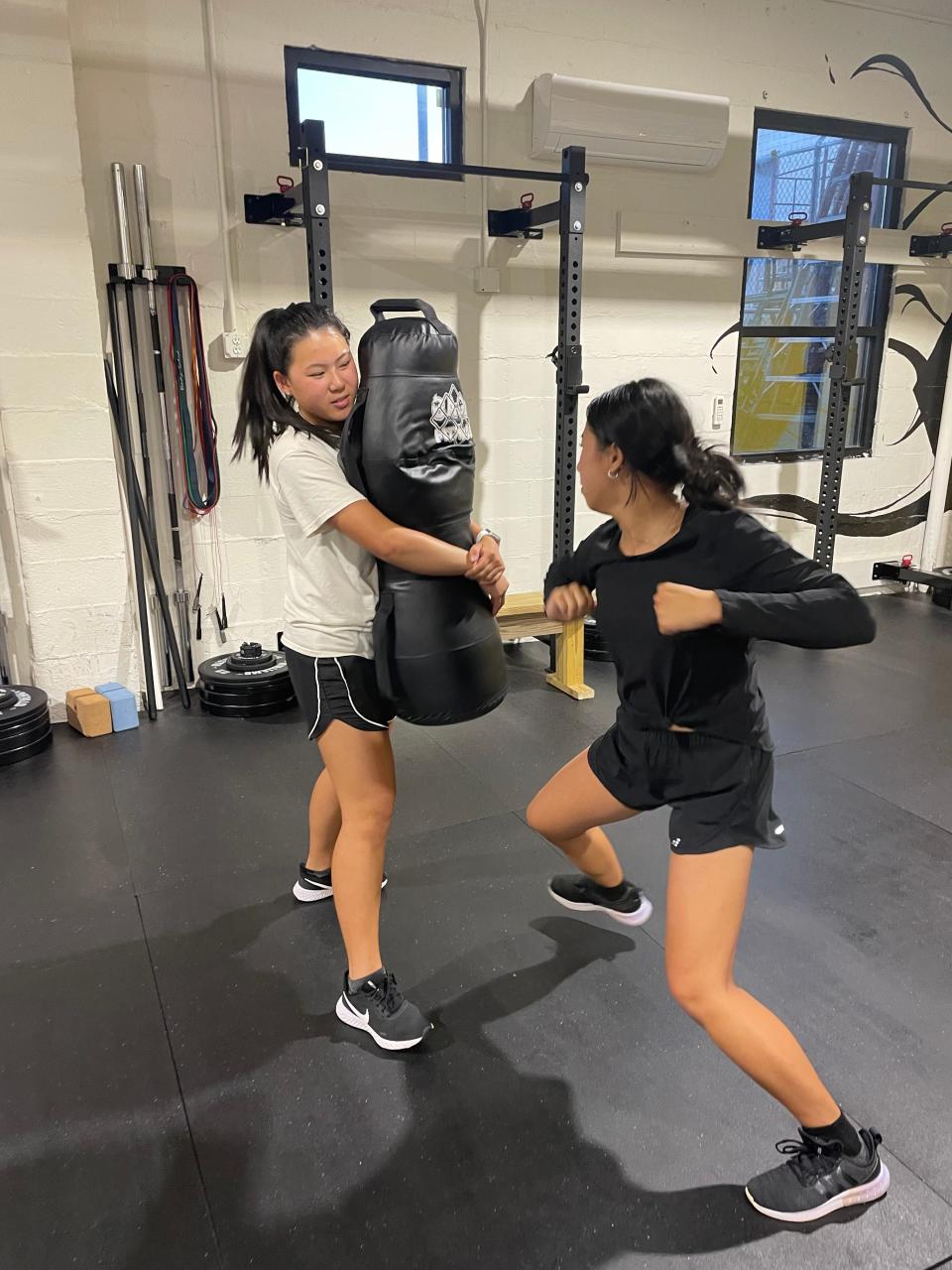 Jewel, left, and Jasmine Dodgson at the women-only Krav Maga class at the Battle Rock Krav Maga gym, Fountain City.