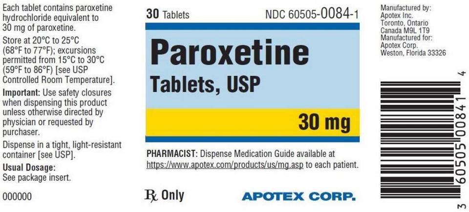 The label for 30 mg strength Paroxetine