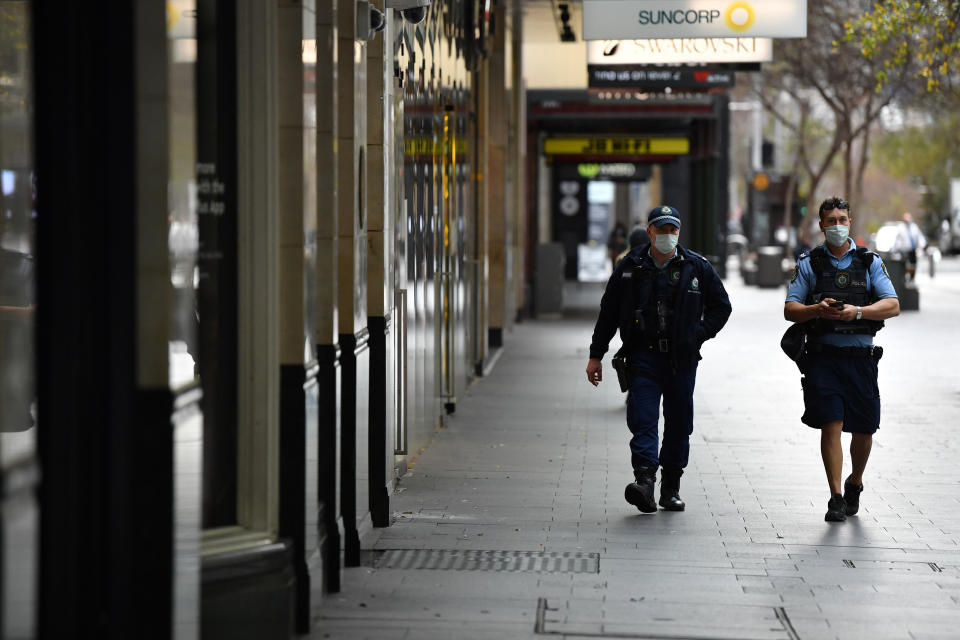 NSW Police on patrol in the central business district in Sydney.