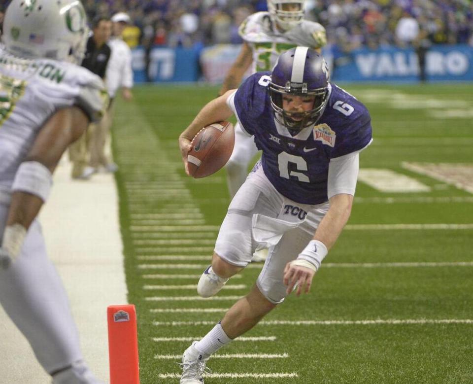 TCU Horned Frogs quarterback Bram Kohlhausen (6) scores the game winning touchdown during the 3rd over time