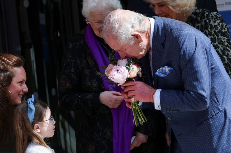 Britain's King Charles and Queen Camilla visit the University College Hospital Macmillan Cancer Centre, in London