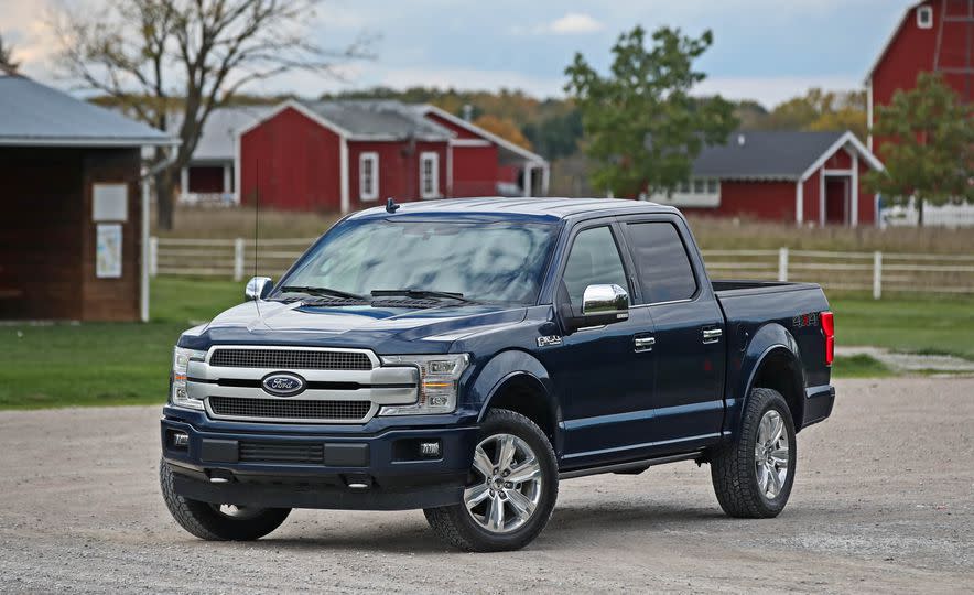 <p>Beloved for its legendary capabilities, <a rel="nofollow noopener" href="https://www.caranddriver.com/ford/f-150" target="_blank" data-ylk="slk:the F-150 was until recently our favorite full-size pickup;elm:context_link;itc:0;sec:content-canvas" class="link ">the F-150 was until recently our favorite full-size pickup</a>, netting multiple <a rel="nofollow noopener" href="https://www.caranddriver.com/features/2018-10best-trucks-and-suvs-our-top-picks-in-every-segment-feature" target="_blank" data-ylk="slk:10Best awards;elm:context_link;itc:0;sec:content-canvas" class="link ">10Best awards</a>. Those accolades bolster the Ford's position as a strong second-place choice in this segment, behind the newer Ram 1500 that recently beat it in one of our comparison tests. Engine options include a 3.3-liter V-6 (265 lb-ft), a 2.7-liter twin-turbo V-6 (400 lb-ft), a Power Stroke diesel 3.0-liter V-6 (440 lb-ft), a twin-turbo 3.5-liter V-6 (470 lb-ft), and a 5.0-liter V-8 (400 lb-ft). All engines save the base V-6 get a 10-speed automatic transmission. A touchscreen infotainment system is optional, as is 4G LTE Wi-Fi, adaptive cruise control, and automated emergency braking.</p>