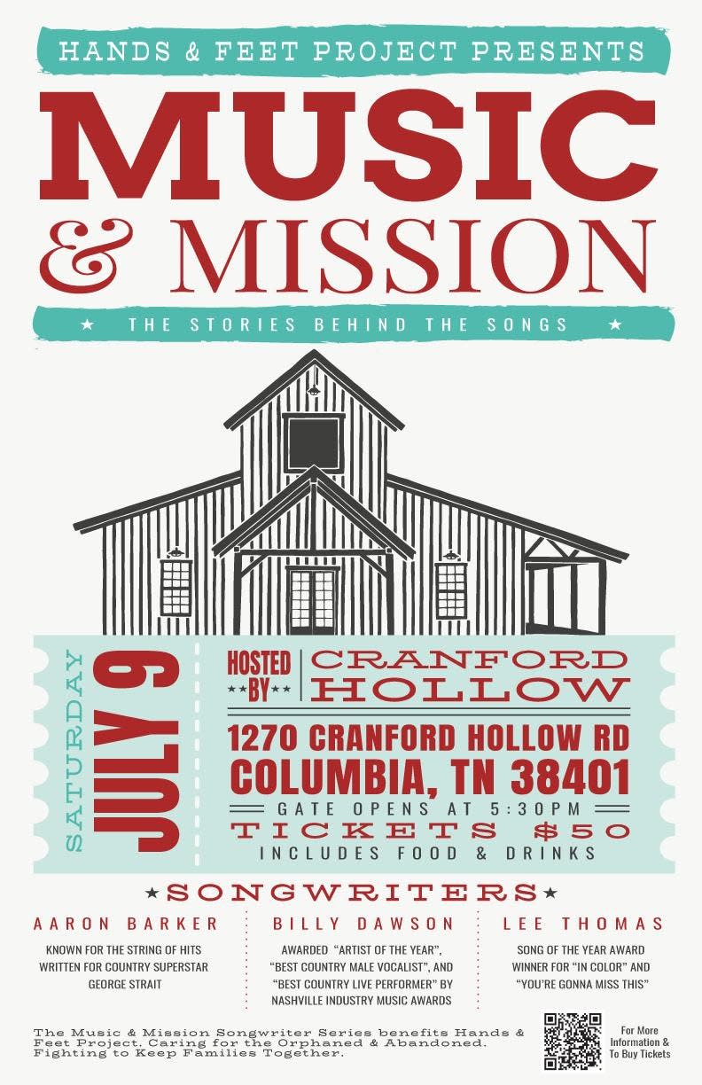 Cranford Hollow will host A Night of Music &amp; Mission to benefit The Hands &amp; Feet Project nonprofit starting at 6 p.m. Saturday.