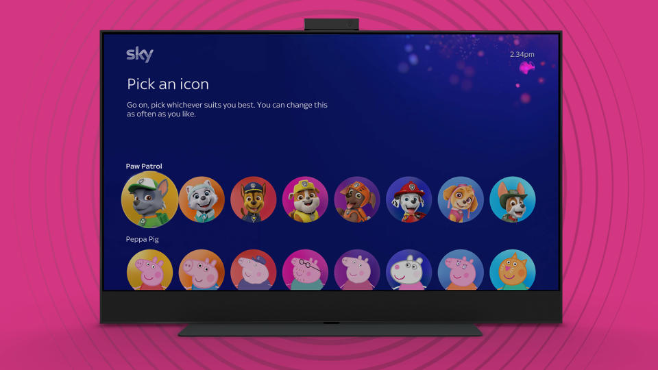 A Sky TV with children's shows characters displayed